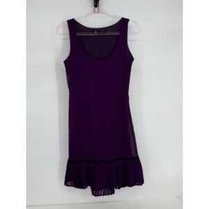 Vision Womens Purple Sleeveless Pleated Drop Waist Shift Dress Size M D022 USA